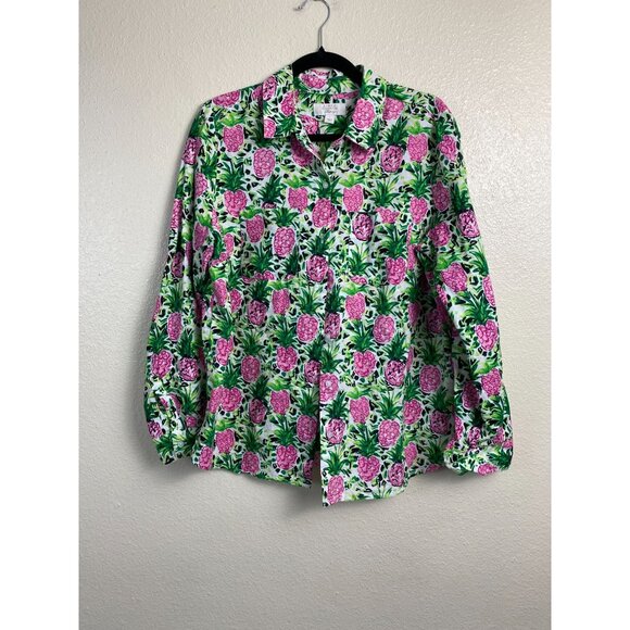 Charter Club Womens Linen blend Floral Long Sleeve Button‎ up Shirt size Large - Picture 1 of 15